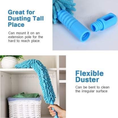 Microfiber Fan Duster with Telescopic Stainless Steel Handle – Flexible & Washable
