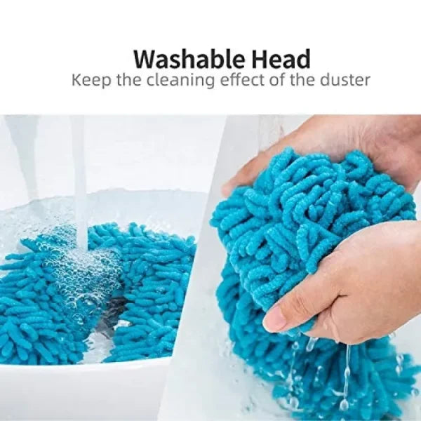 Microfiber Fan Duster with Telescopic Stainless Steel Handle – Flexible & Washable