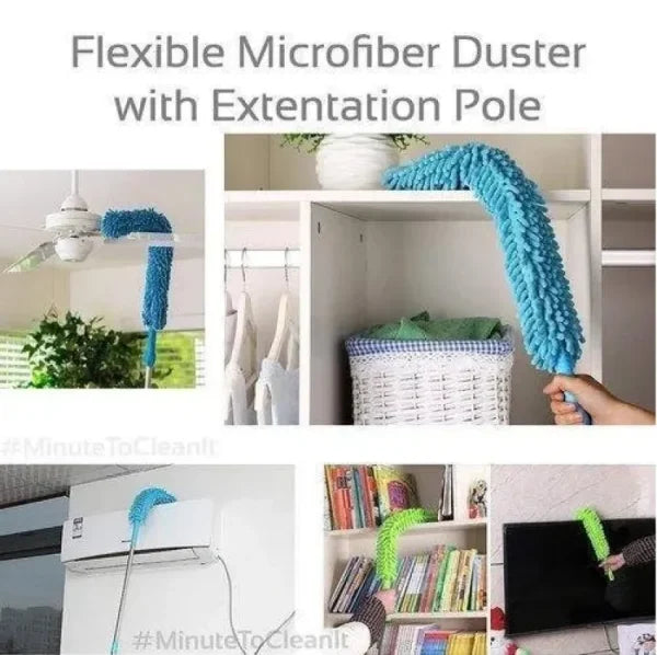 Microfiber Fan Duster with Telescopic Stainless Steel Handle – Flexible & Washable