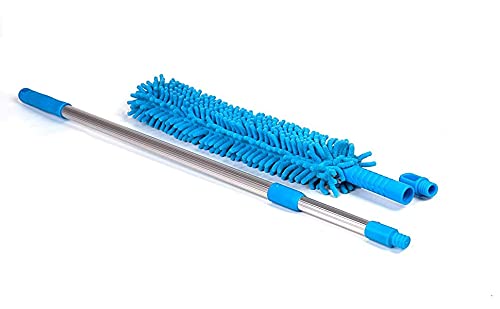 Microfiber Fan Duster with Telescopic Stainless Steel Handle – Flexible & Washable