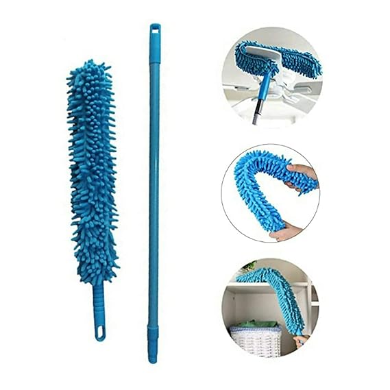 Microfiber Fan Duster with Telescopic Stainless Steel Handle – Flexible & Washable