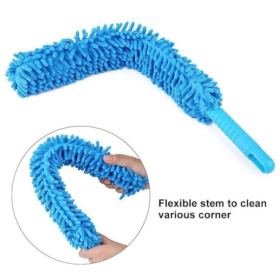 Microfiber Fan Duster with Telescopic Stainless Steel Handle – Flexible & Washable