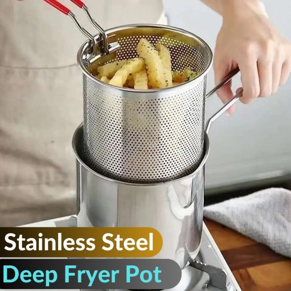 Stainless Steel Deep Fryer Pot with Strainer | 12ml Basket Frying Pot for Home Kitchen