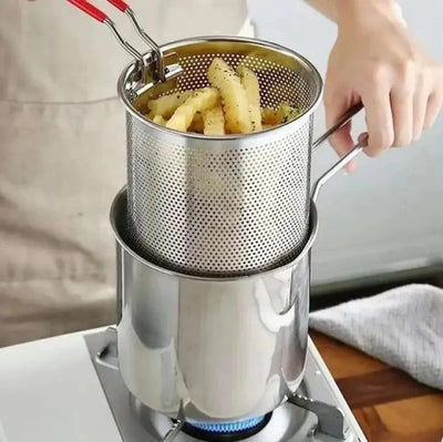 Stainless Steel Deep Fryer Pot with Strainer | 12ml Basket Frying Pot for Home Kitchen
