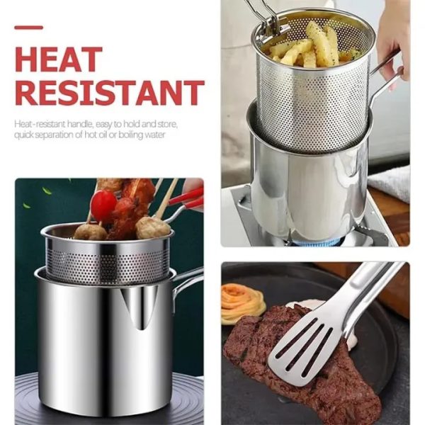 Stainless Steel Deep Fryer Pot with Strainer | 12ml Basket Frying Pot for Home Kitchen