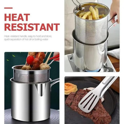 Stainless Steel Deep Fryer Pot with Strainer | 12ml Basket Frying Pot for Home Kitchen