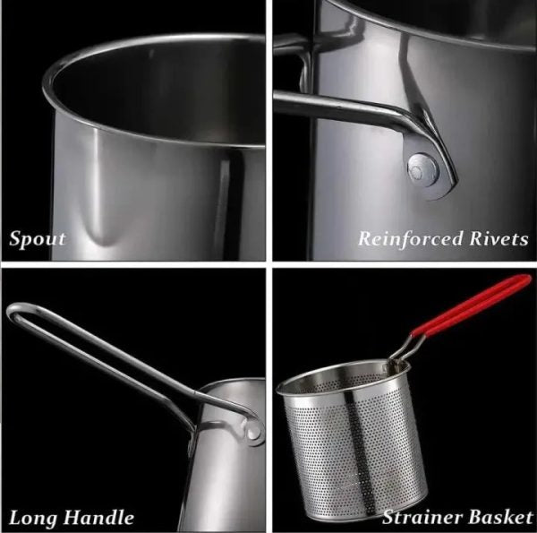 Stainless Steel Deep Fryer Pot with Strainer | 12ml Basket Frying Pot for Home Kitchen