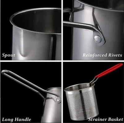 Stainless Steel Deep Fryer Pot with Strainer | 12ml Basket Frying Pot for Home Kitchen