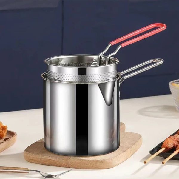 Stainless Steel Deep Fryer Pot with Strainer | 12ml Basket Frying Pot for Home Kitchen