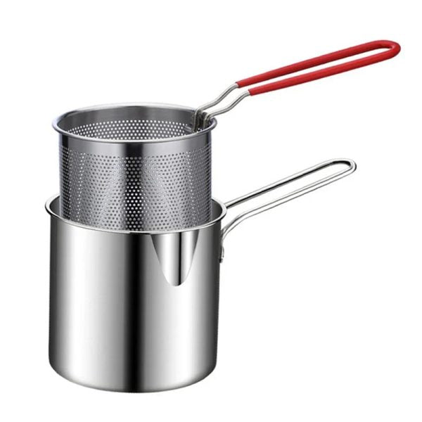 Stainless Steel Deep Fryer Pot with Strainer | 12ml Basket Frying Pot for Home Kitchen