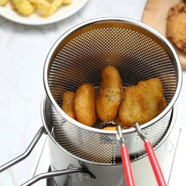 Stainless Steel Deep Fryer Pot with Strainer | 12ml Basket Frying Pot for Home Kitchen