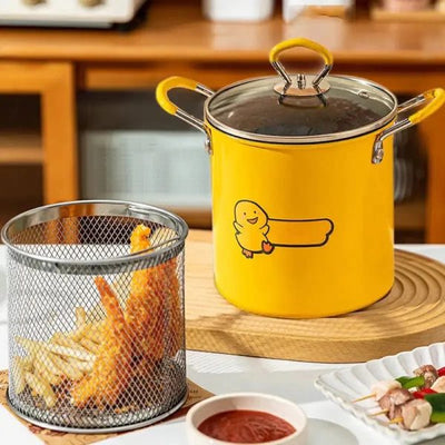 Stainless Steel Deep Fryer Pot with Strainer | 12ml Basket Frying Pot for Home Kitchen